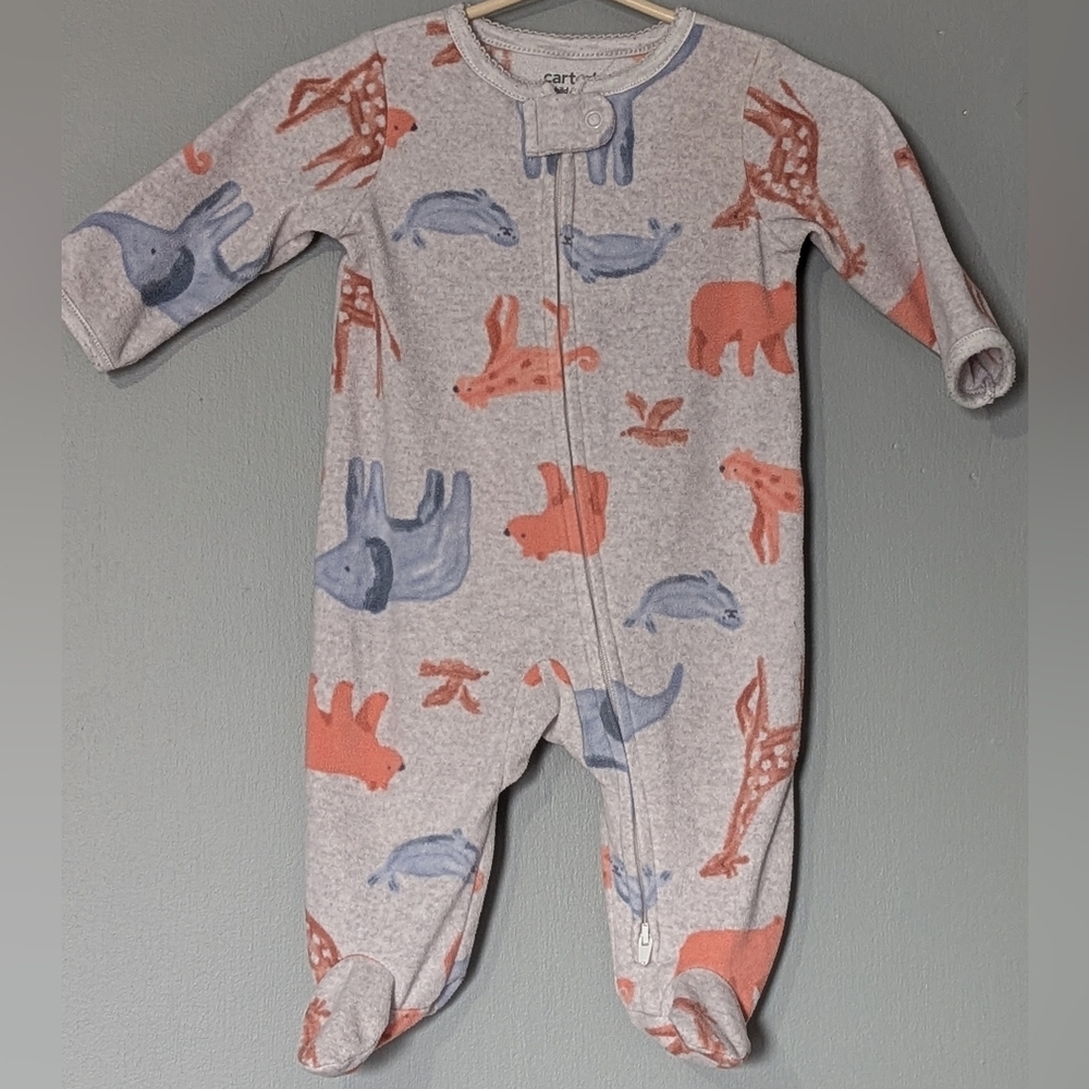 4/$10 ✨ Carter's Gray Footed One-Piece Pajamas‎ Blue and Coral Animal Print
